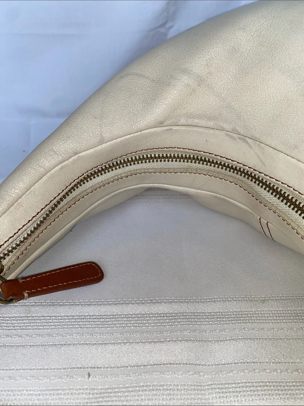 Coach 9591 Zoe Cream Leather Hobo with Tan Trim and Shoulder Strap